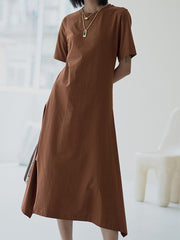 Retro Solid Color Wrapped Irregular Slim Dress