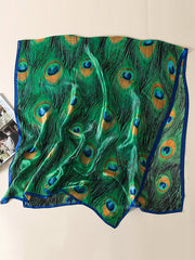 Vintage Peacock Printed Silk Imitation Shawl&Scarf
