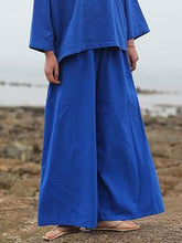 Blue V-neck Loose Comfortable Wide Leg Pants