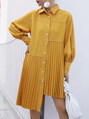 Loose Ruffled Solid Asymmetric Shirt Dress