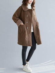 Imitation Lamb Wool Lapel Mid-Length Coat