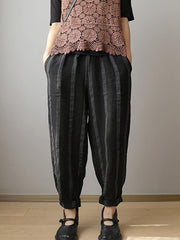 Vintage Casual Drawstring Striped Harem Pants