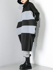 Women High Neck Pullover Contrast Dress