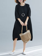 Round Neck Retro Loose Big Size Midi Dress