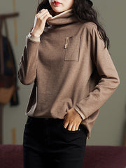 Women High Neck Retro Pullover Bottoming Shirt