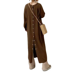 Knit Round Neck Long Sleeve Midi Dress