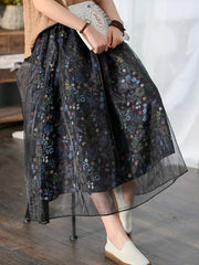Vintage Floral A-Line Bubble Gauze Splicing Skirt