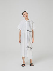 Split-Joint Short Sleeves Striped Midi Dress