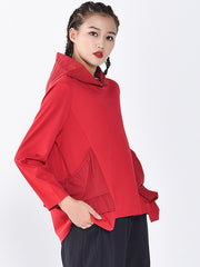 Women Personality Stitching Hooded Loose Sweatshirt