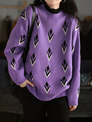 Round-Neck Printed Long Sleeves Sweater