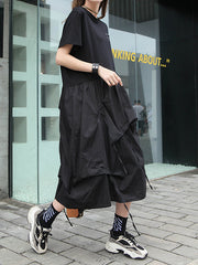 Colorblock Stitching Round Neck Short Sleeve Loose Casual Dress