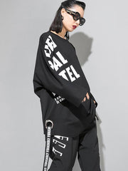 Casual Letter Printed Circular Hole Ribbon T-shirt