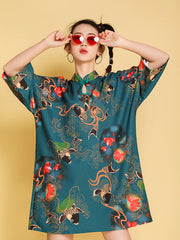 Urban Loose Printed Cheongsam Midi Dress