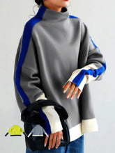 Long Sleeves Contrast Color Split-Joint High Neck Sweatshirt Tops