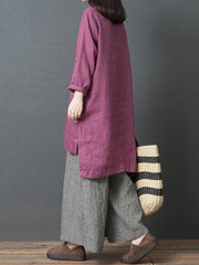 Solid Split-joint Round-neck Short Shirt Dress