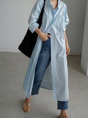 Simple Long Sleeve Long Shirt Dress