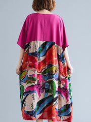 Ethnic Style Print Loose Short Sleeve Splicing Dress