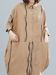 Lapel Loose Print Plus Size Shirt Midi Dress