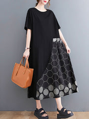 Splicing Print Round Collar Casual Short Sleeve Dress