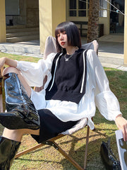 Puff Sleeves Split-Joint Knitted Top