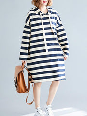 Casual Striped Hoodie Sweatshirt Dress