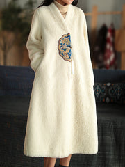 Women V-Neck Printed Casual Loose Coat