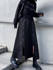 Women High Waist Stitching Irregular Zipper Skirt