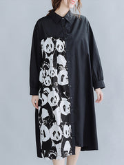 Women Retro Print Stitching Dress