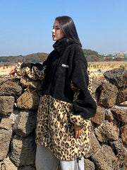 Women Retro Stand Collar Printed Loose Casual Coat