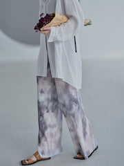 Tie Dye High Waist Drape Feel Wide Leg Straight Pants Woman