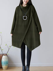 Women Solid Color High Collar Casual Dress