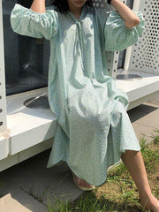 Loose Puff Sleeve Floral Midi Dress