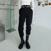 High Waist Embroidered Letter Zipper Pants