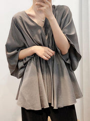 Loose Solid V-Neck Bat Sleeves Chiffon Shirt