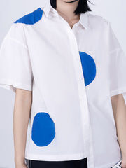 Polka Dot Contrast Color Lapel Irregular Casual Shirt