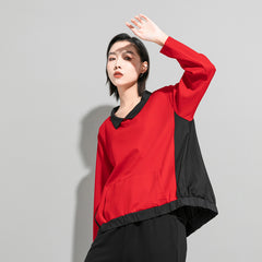 Women Stitching Doll Collar Loose And Thin Long Sleeve T-Shirt