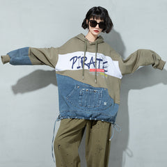 Retro Hooded Stitching Printed Sweatshirt