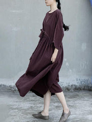 Loose Three-Quarter Sleeve Lace-Up Dress