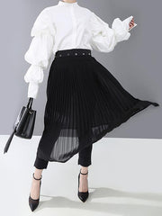 Black Pleated Splicing Skirt