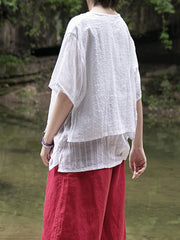 Pullover Loose Short Sleeve Round Neck Striped T-Shirt