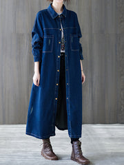 Women Loose Old Solid Color Shirt Dress