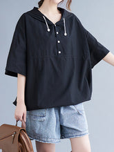 Loose Hooded Breasted Drawstring T-Shirt