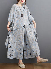 Printed Batwing Sleeve T-Shirt&Wide-Leg Pants Suits