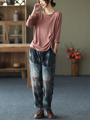 Retro Polka Dot Velvet Elastic Waist Harem Pants
