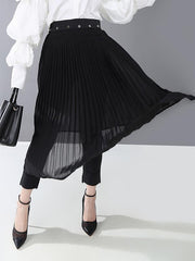 Black Pleated Splicing Skirt