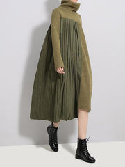 Cropped High-Neck Split-Joint Knitting Midi Dress