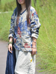 Loose Double Cotton V-neck Blouses