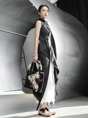 Simple Black Skinny Sleeveless Pleated Maxi Dress