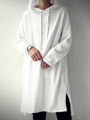 Casual Solid Color Hooded Long Sweatshirt