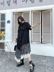 Stitching Lace Irregular Shirt Dress
